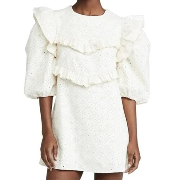 En Saison Embroidered Denim Egret Dress in Natural L - Picture 1 of 4